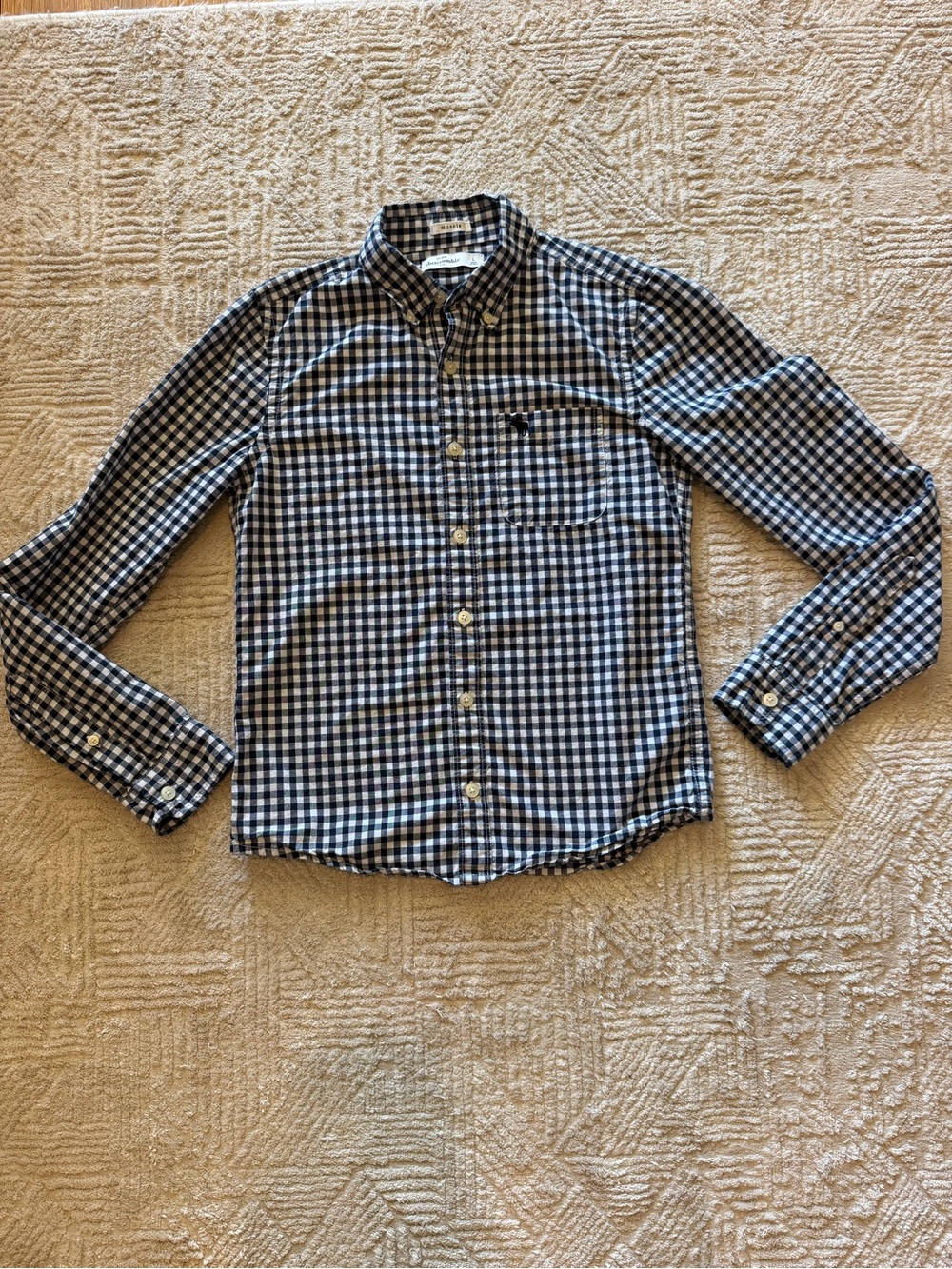 Abercrombie Kids Blue Gingham Button-Up Shirt Muscle Fit Size Large Long Sleeve